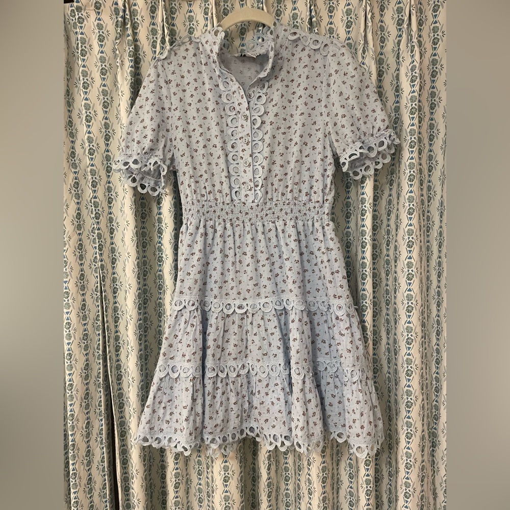The Shirt by Rochelle Behrens Blue Floral Mini Dress